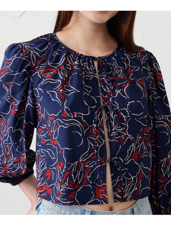 Banana Republic Factory Tops - Banana Republic Factory Navy Floral Tie-Front Blouse